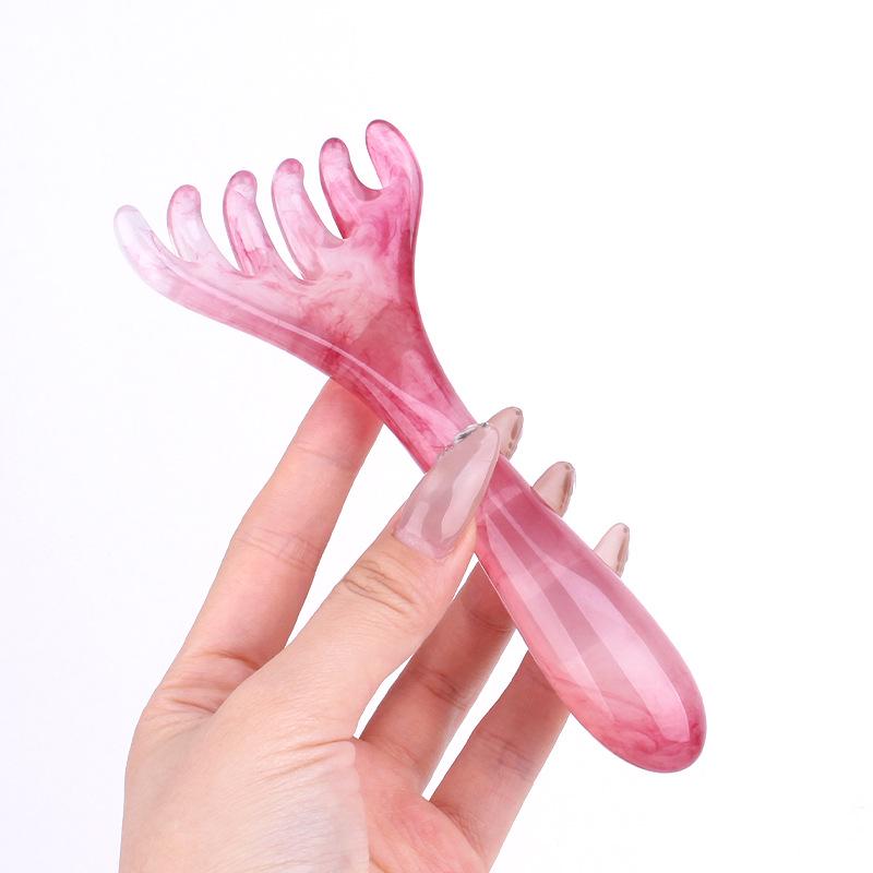 Natural Resin Antler Massage Comb with Six-Claw Design for Acupoint Gua Sha and Head Massage