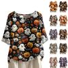 Women's Fashionable And Casual Shirt Half-sleeve Round Neck Print Cotton And Linen Blouse Top
