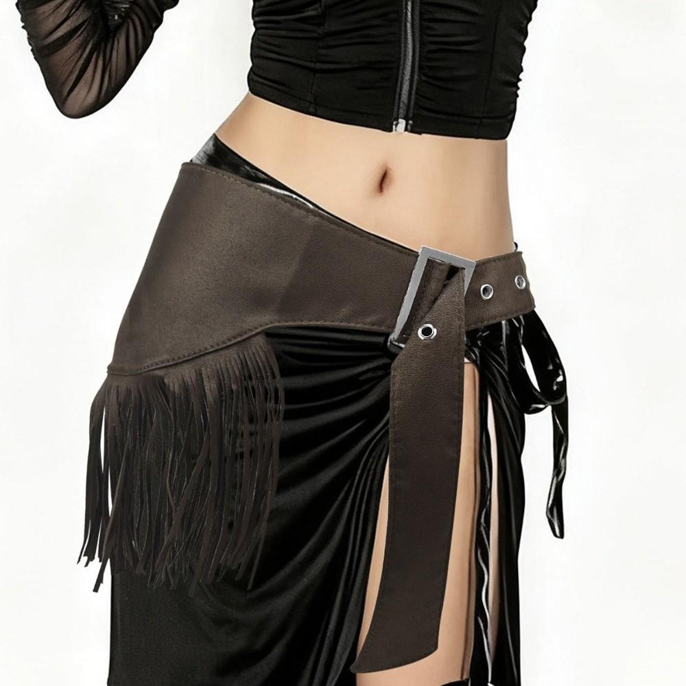 Versatile Vintage Tassel Waist Belt Solid Color Cowboy Style Dress Belt Triangle Fringe Waistband for Women