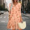 Women's Summer Dress Loose V Neck Three-quarter Sleeve Sundress With Pockets Dress