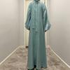 Damenkleidung, einfarbig, große Laternenärmel, helle Seide, lange Ärmel, Stehkragen, Rückenbindung, muslimisches Kleid, 6 Farben