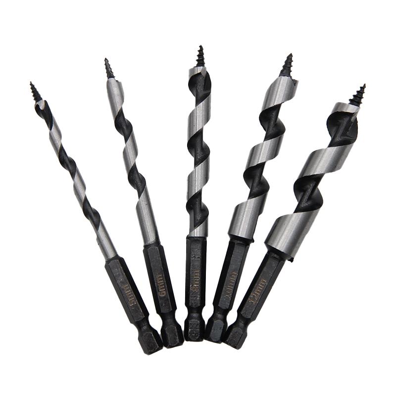 5pc 100mm Carpenter Auger Bits 5-12mm Hexagonal Handle Twist Drill Hand Spiral Reamer Power Tool Accessories Set