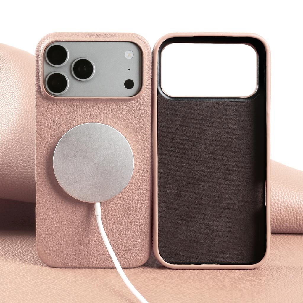 Litchi Genuine Leather Case for IPhone 17 Pro Max 18Pro 16 15 14 13 12 for Magsafe Luxury Genuine Leather Handmade Phone Cover