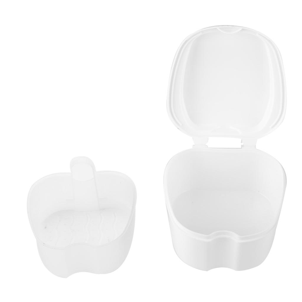 Denture False Teeth Storage Box Case With Filter Screen Dental Appliance White