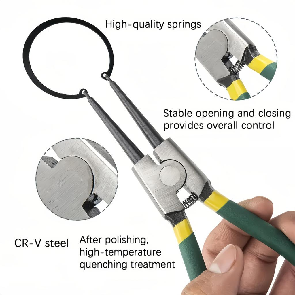 4pcs Professional Snap Ring Pliers Set, 7-Inch Heavy-Duty Internal/External Circlip Pliers with Straight/ Bent Tips, Durable Metal Construction,