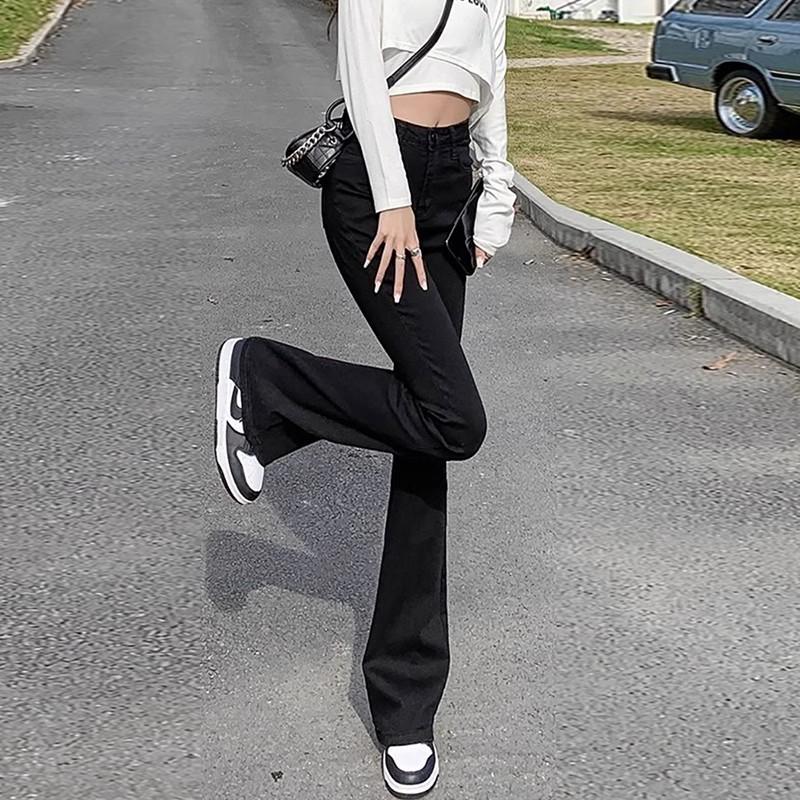Women's High Waist Flare Jeans Slim Fit Bell Bottom Pants Long Denim Trousers