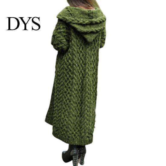 Hooded Coat Women Sweater Jacket with Pockets Mid Length Knitted Twisted Texture Solid Winter Color Long Sleeve Plus Size Thick Daily Commuting