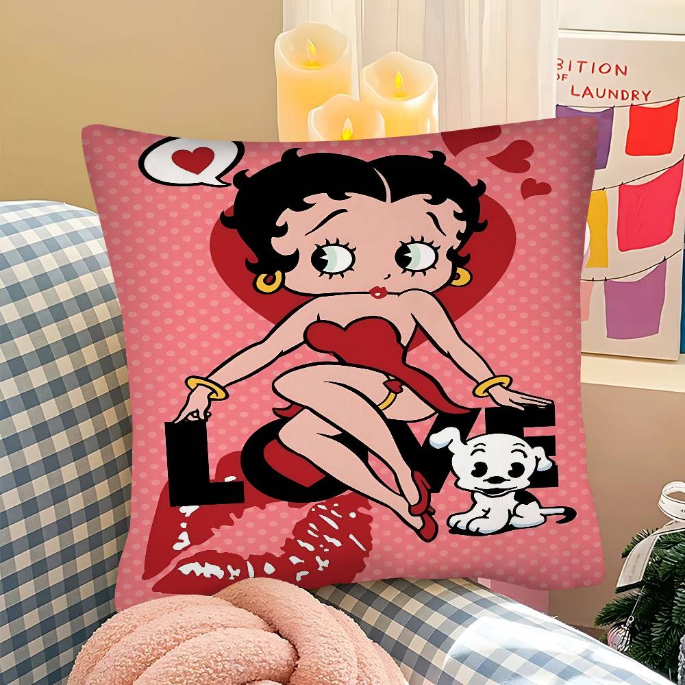 

Popular Pretty Cartoon B-Betty B-boop Pillow Case Square Pillow Bedroom Sofa Leisure Comfort Cushion Car Home Decoration 18x18Inch