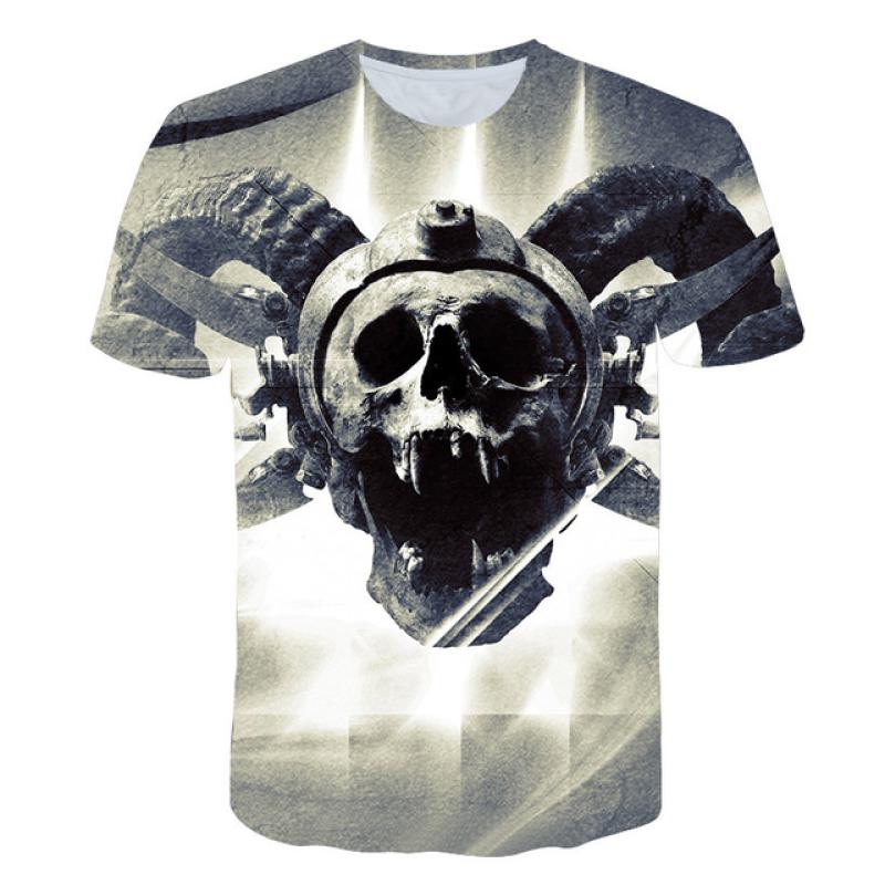 Summer Men's T-shirt Casual Round Neck Short-sleeved T-shirt Devil Skull Fashion Trendy Brand Skull 3D T-shirt Streetwear Tops