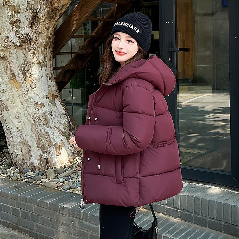 Down Cotton Coat In Winter New Fashionable and Versatile Korean Version Hooded Drawstring Waist-hugging Bread Jacket Cotton Jacket for Women