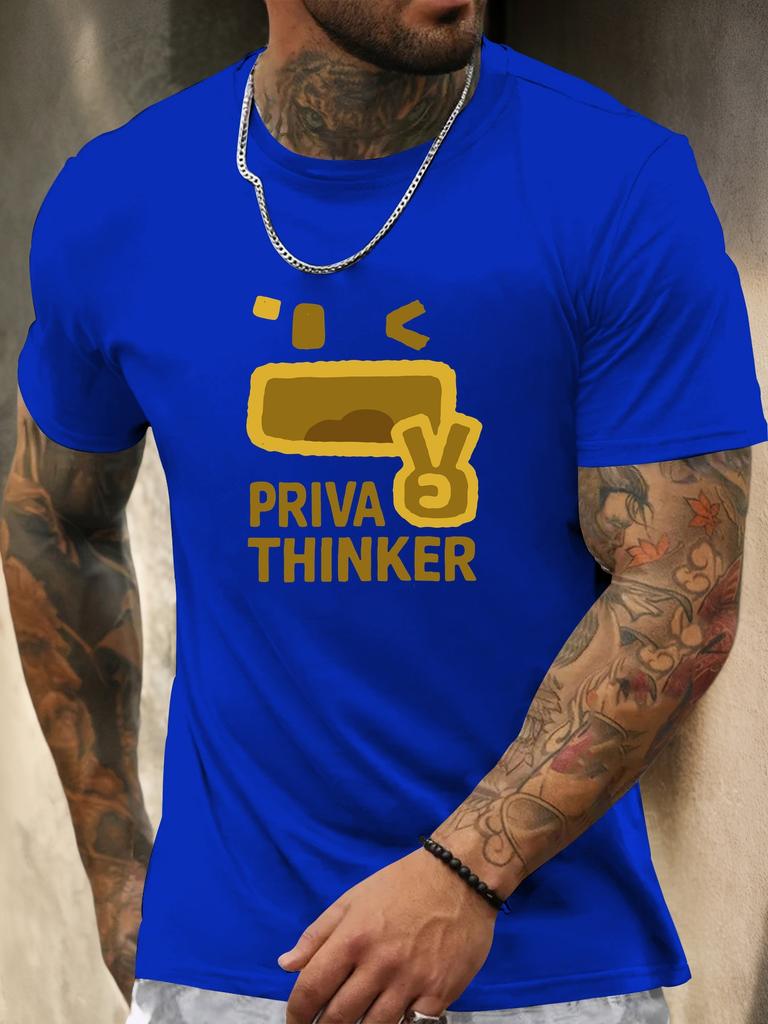 Kurzarm T-Shirt PRIVA THINKER Herren 100% Baumwolle Muster Gedrucktes Hemd Sommer Rundhals Atmungsaktiv Lässig Mode Cooles T-Shirt