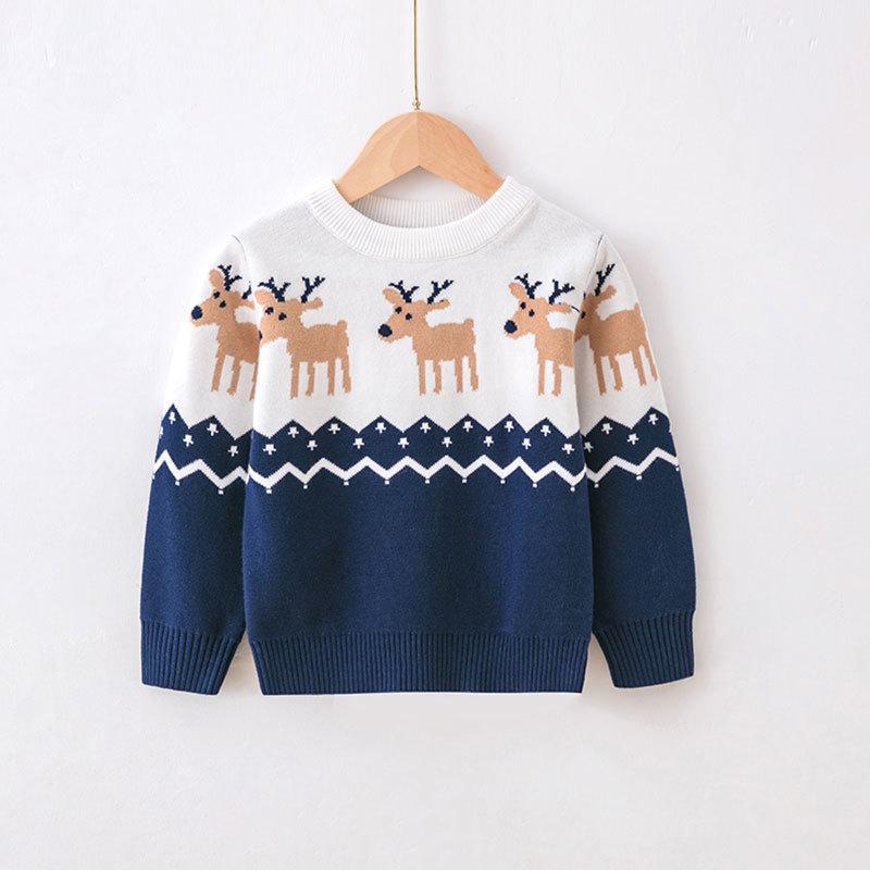 Christmas Sweatshirts Winter Boy Girl Print Knit Sweater Pullover Cotton Clothes Autumn Kids Slouchy Soft Clothing Knitwear