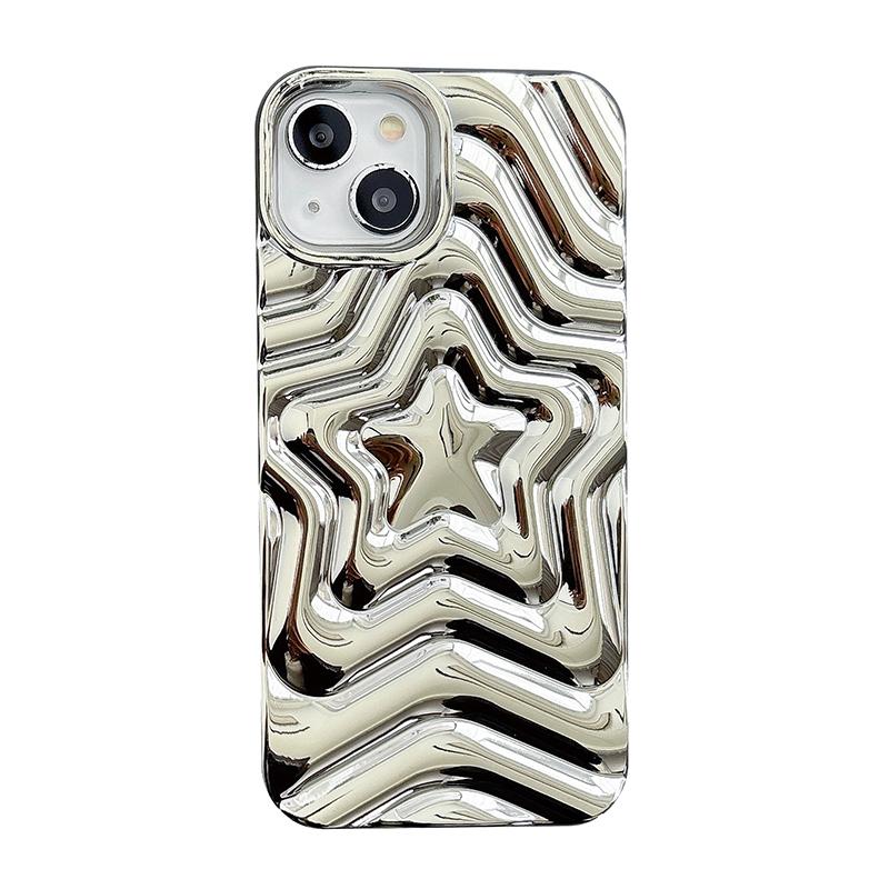Bling Chromed Silver Gradient Five-pointed Star TPU Phone Case For iPhone 16 Pro Max 17 15 13 14 Plating Silicone Back Cover