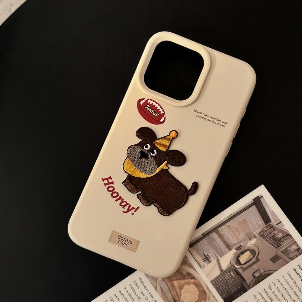 American Retro Iphone17pro Mobile Phone Case Max Apple 16 Embroidered Puppy 13 Cartoon 14 Suitable for 12 Anti Fall