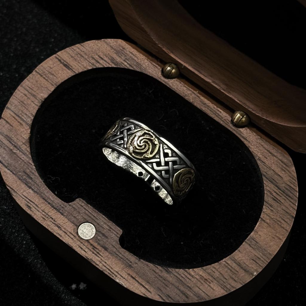 Retro Celtic Dara Knot & Spiral Pattern Adjustable Open Ring For Men Silver-plated Copper Punk Gothic Edgy Accessories