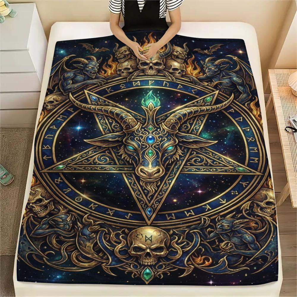1Pc Satan's Pentagram Print Flannel Blanket, High quality Comfortable for All Seasons, Home Decor, Warmth and Comfort, Perfect for Christmas Gifts138