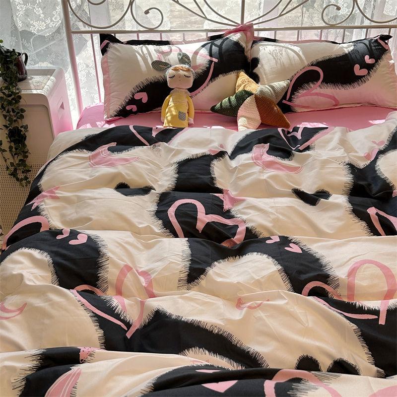 Candy House Cute Girl Heart Washed Cotton Four-piece Dormitory Single Quilt Set Three-piece Sheet Set