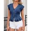 Women S V Neck Denim Vest Buttoned Slim Fit Casual Short Top