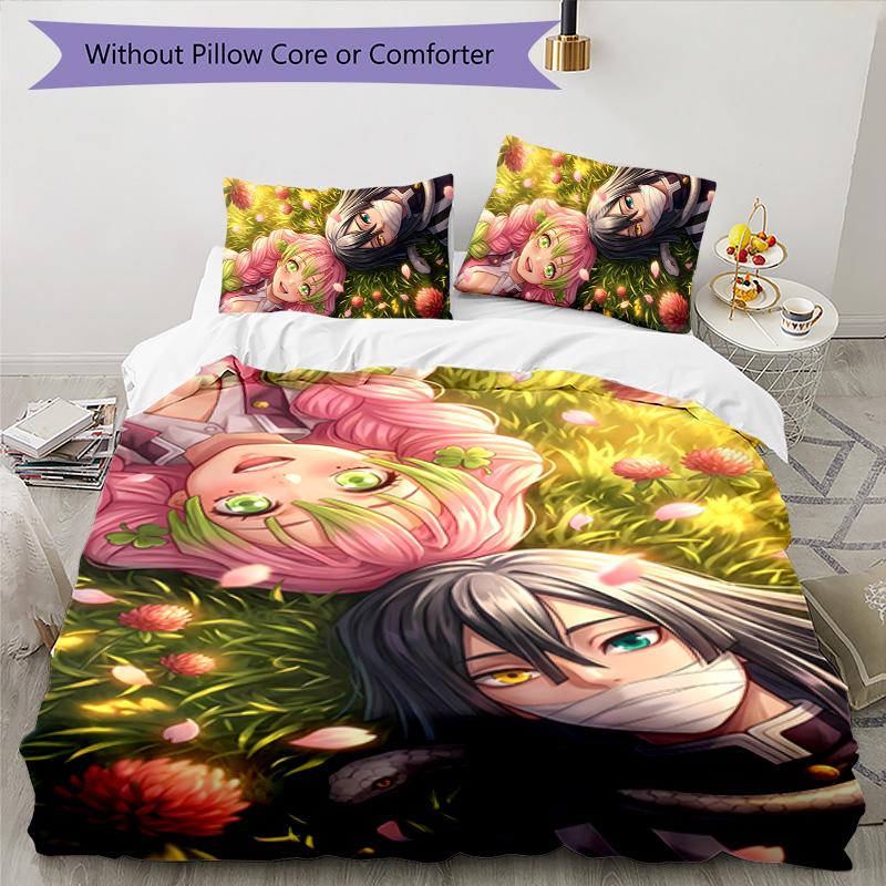 Mitsuri & Iguro 3pcs Bedding Set Duvet Cover Closure Includes 1 Duvet Cover & 2 Pillowcases for All Seasons Bedroom Home Dorm Decor