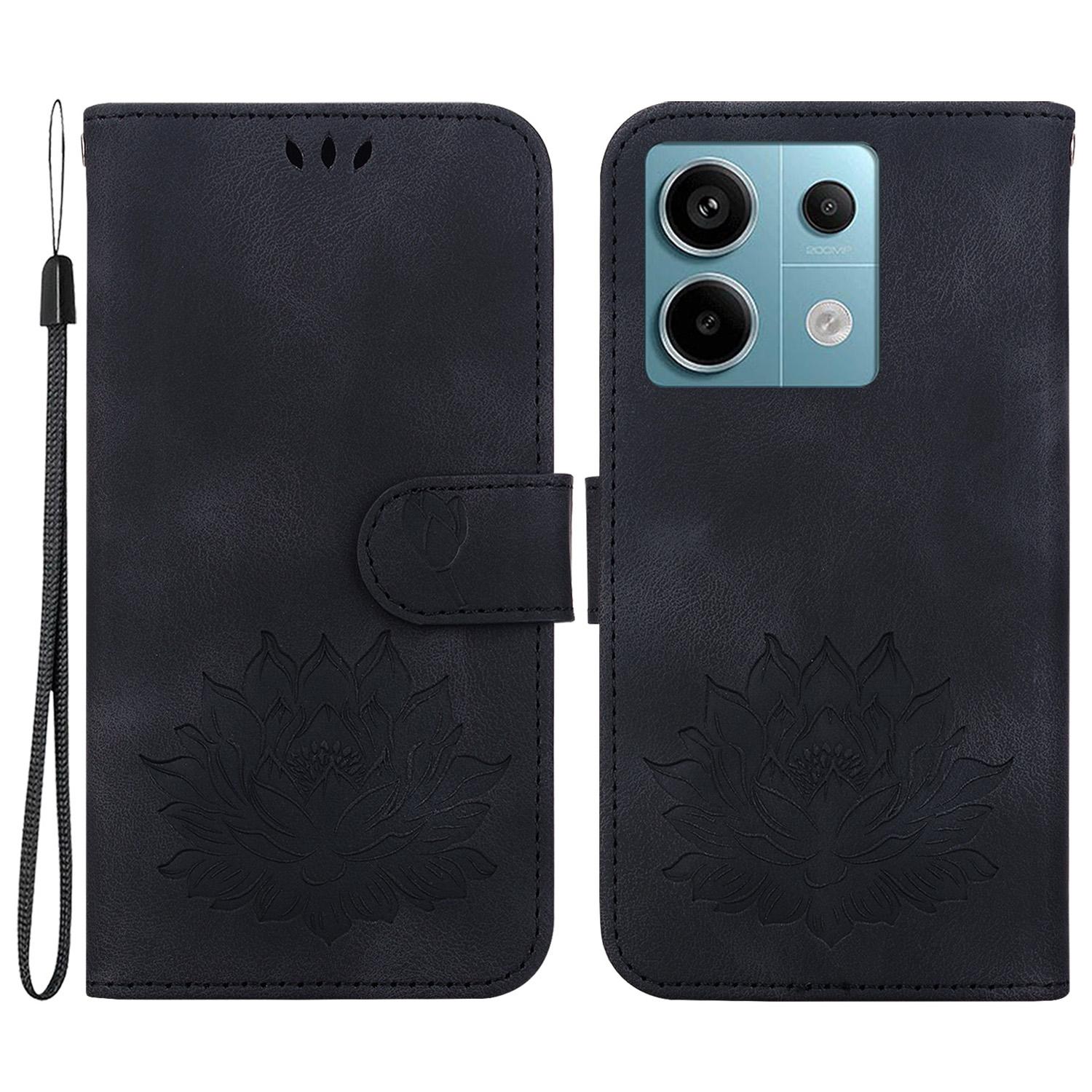 

For Xiaomi Redmi Note 13 Pro 5G/Poco X6 5G Case Flip Protective Leather Phone Cover Lotus Imprinted Black