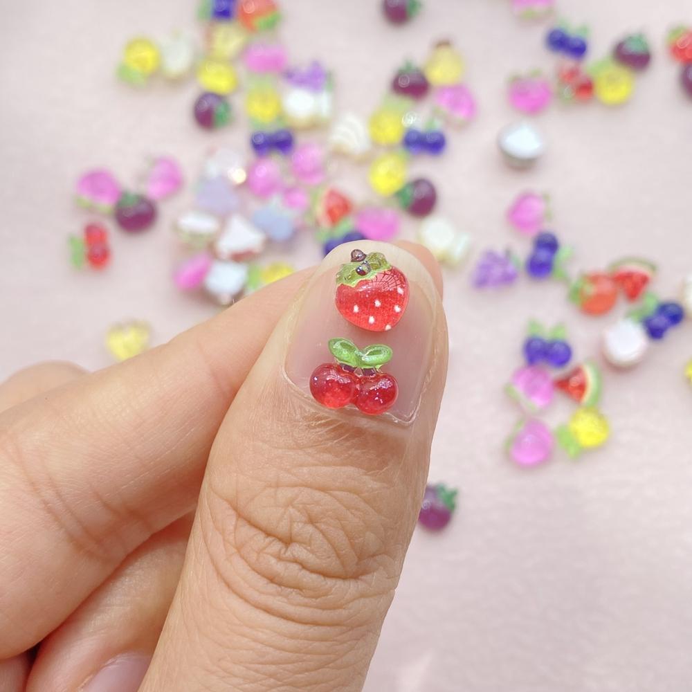 50Pcs New Cute Resin Small Strawberries, Cherries, Grape Fruits Flat Back Ornament Jewelry Making Manicure Hairwea