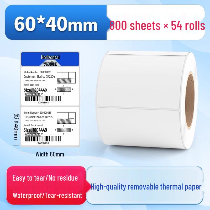 Waterproof Synthetic Thermal Label Paper 60x40 - Freezer Safe, Self-Adhesive, Durable