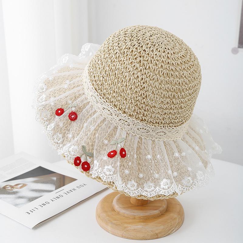 

Women s Summer Hat Lace Floral Brim Sunshade Sun Hat Lady Korean Style Bucket Hat Fisherman Cap Seaside Sunscreen Beach Travel 56-58cm