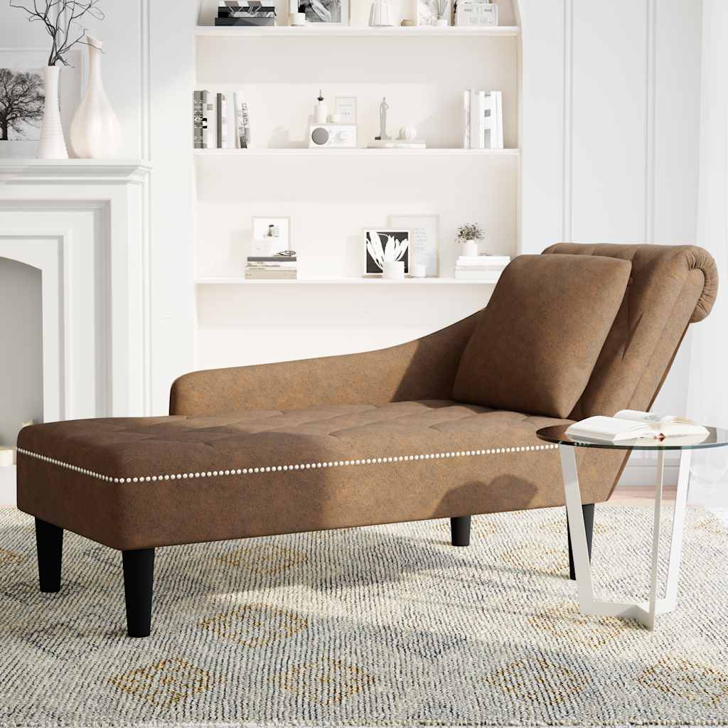 Chaise Longue with Cushion and Right Armrest Brown Faux Leather