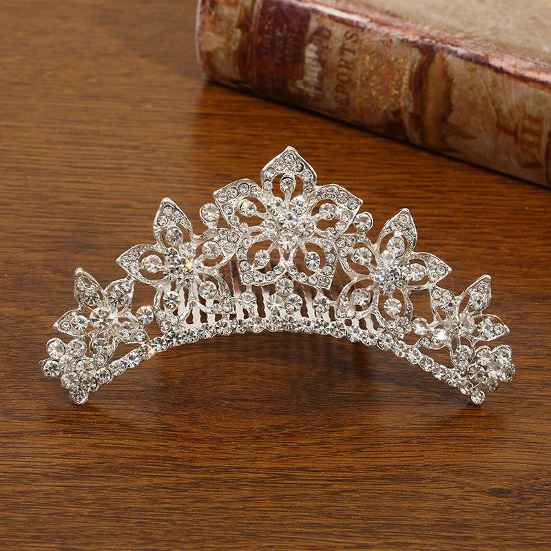 New Children's Crown Rhinestone Hair Accessories Princess Crown Girl's Birthday Alloy Comb Girl's Crown Tiara