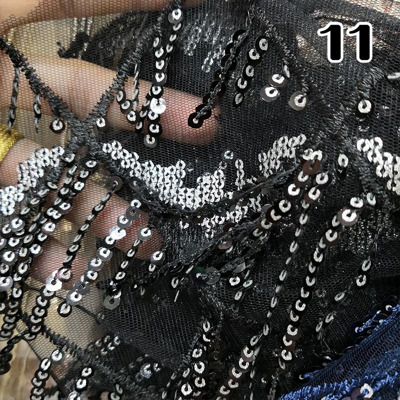 African Lace Fabric 2025 Sequins Embroidered Lace Fabric Diamond Fringe Wedding Dress Clothing Sewing Gauze Fabric 1Yard*1.5M