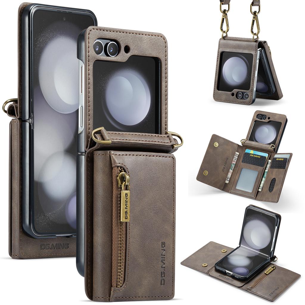DG.MING M5 Series for Samsung Galaxy Z Flip7 FE 5G/Z Flip6 5G Case RFID Blocking Card Slots PU+PC Phone Cover
