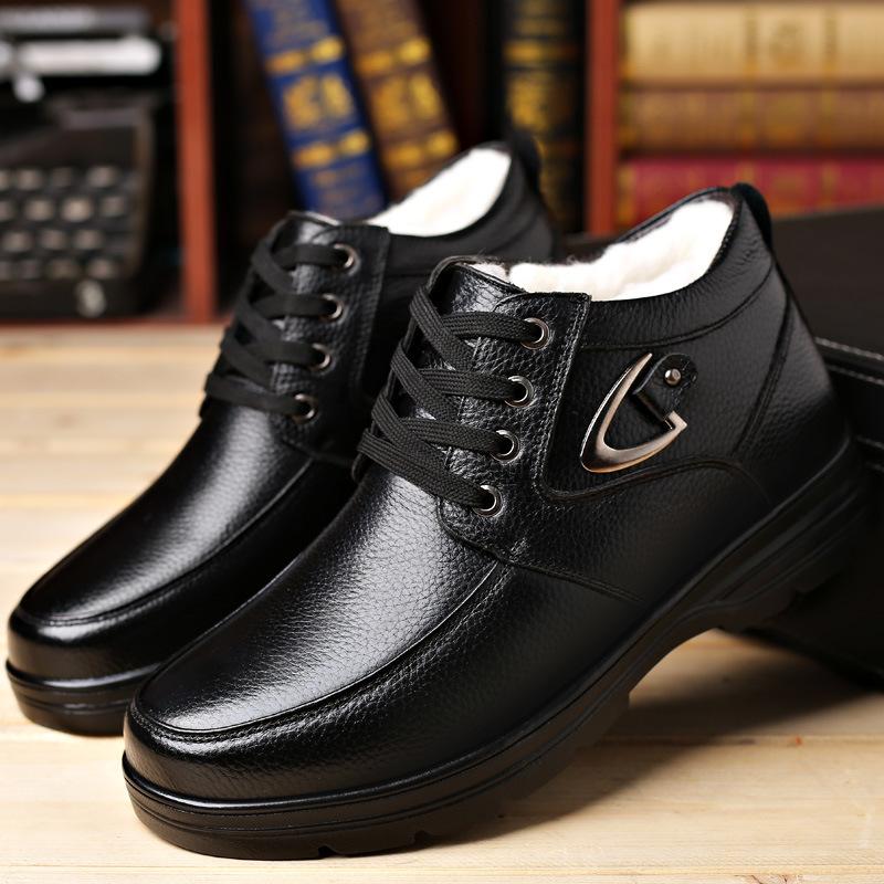 

Cotton shoes leather warm velvet winter non-slip waterproof thickened wool new lace-up cotton shoes 35