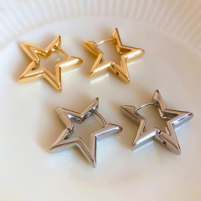 Fashion Simple Smooth Star Hoop Earrings Women Minimalist Hoops Huggie Hollow Ear Buckle Earring Punk Zircon Gifts