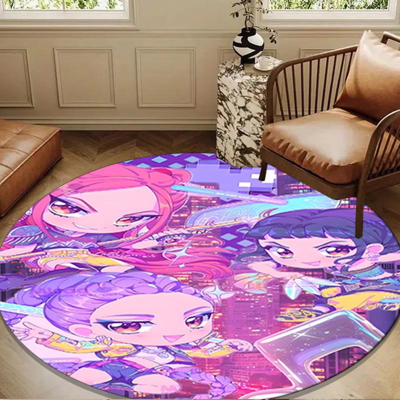 Kpop Cartoon Round Rug for Livingroom,Bedroom, Palyroom, Chair Rug, Area Rug, Circle Carpet, Large Size Fan Christmas Gift