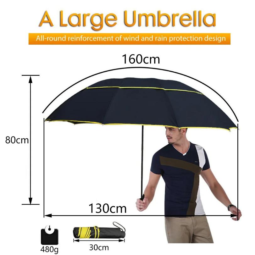 130cm Big Top Quality Umbrella Men Rain Woman Windproof Large Paraguas Sun 3 Floding Big Umbrella Outdoor Parapluie