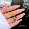 Light Luxury Full Diamond Micro-Inlaid Zircon Emerald Four-Broken Flower Necklace Copper Electroplated Real Gold Pendant