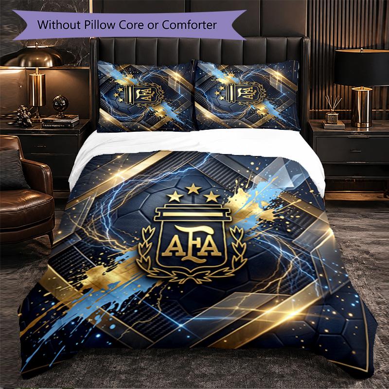 Argentina Football Pattern 3 Pieces Bedding Set Soft Microfiber Duvet Cover with Pillow Cases for Bedroom