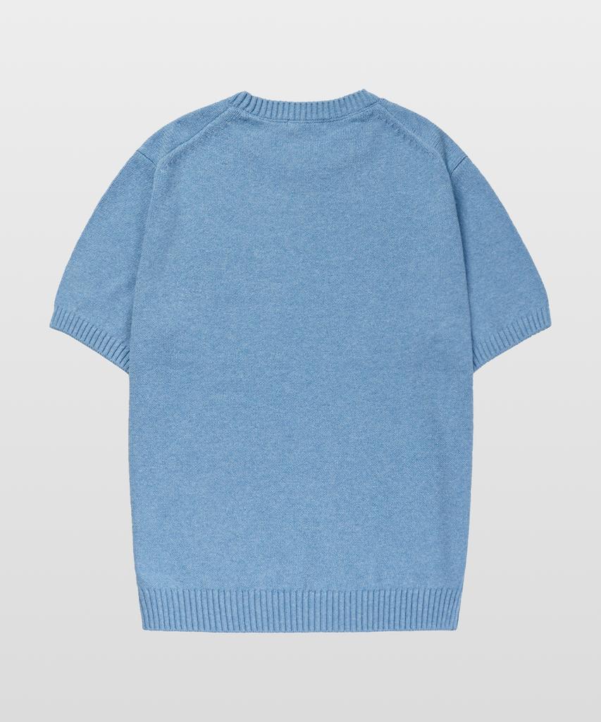 MANNERGRAM Upw Washable Cotton Round Short Sleeve Knit Cameo Blue