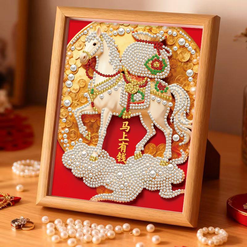 Year of The Horse Pearl Painting DIY God of Wealth Self-adhesive Handmade Sunflower Diamond Painting Wedding Decoration Painting for Friends
