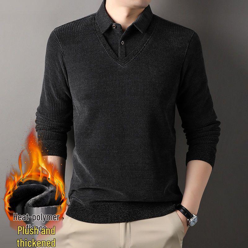 

Men s Plus Velvet Thickened Sweater: Winter Two-Piece Base Layer for Middle-Aged and Elderly M ( 120 Jin)