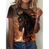 Summer Animal Horse Retro 3D Print T-Shirts Women Casual Short Sleeve T Shirt Streetwear Round Neck Tees Tops Female Clothing
