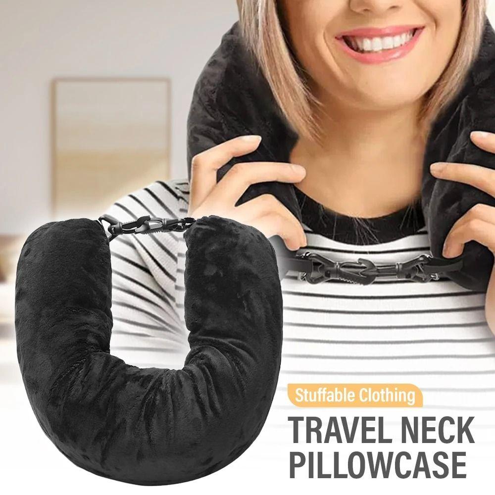 Extra Luggage Stuffable Travel Pillow Velvet U-Shapes Pillow Neck Pillow Storage Bag  Home