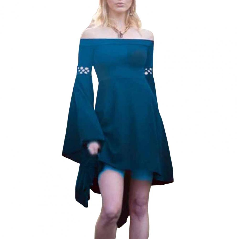 

Lady Princess Dress Off Shoulder Long Bell Sleeves Irregular Hem Slim Fit A-line Hollow Out Cosplay Performance Cocktail Party M S зелений