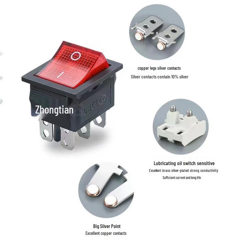 KCD4 Rocker Switch, Double Pole, 16A, 4/6 Pin with Light