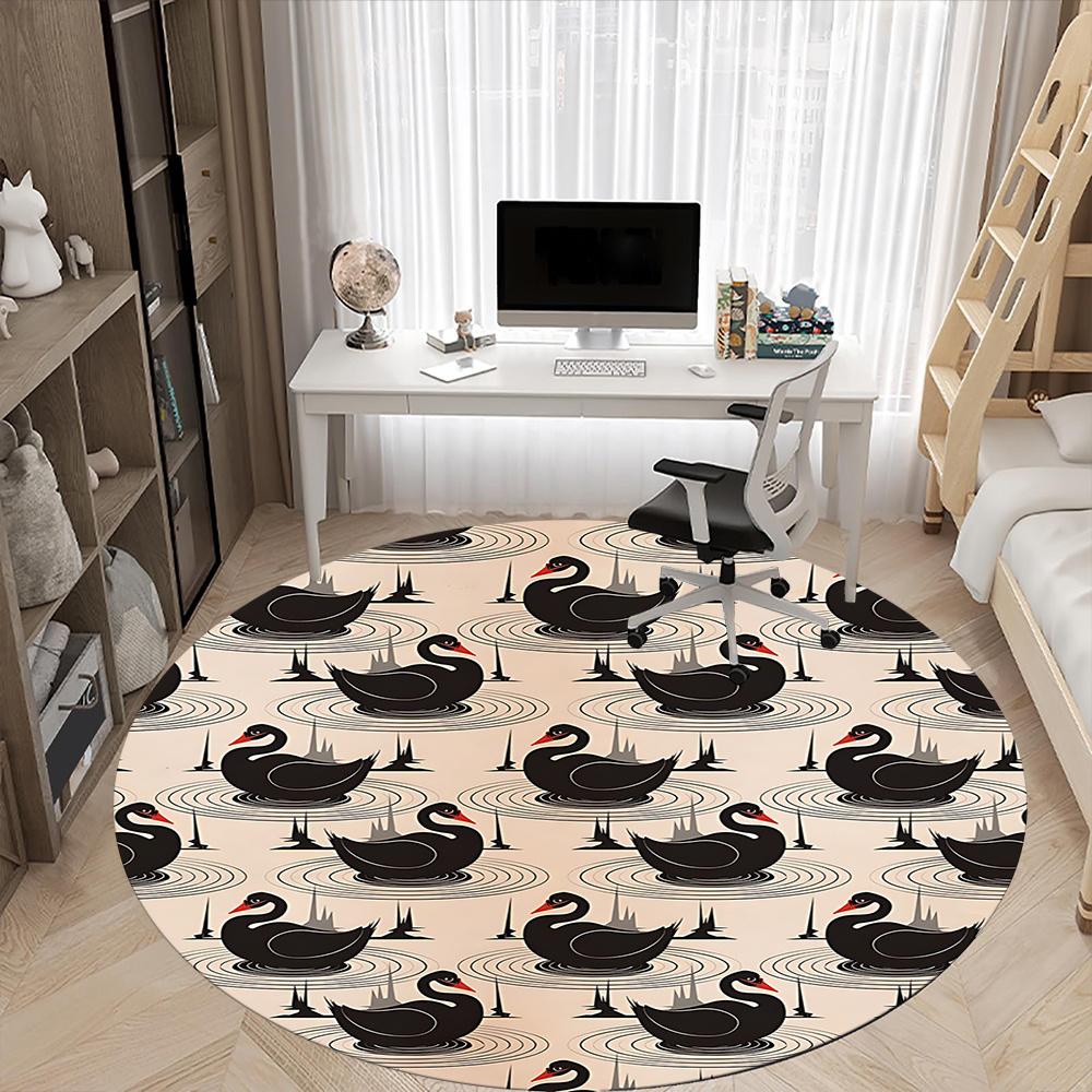 1pc Swan Lake Pattern Office Round Area Rug, Indoor Mat Suitable ForOffice, Under Office Chairs Bedroom Living Room Home Decor, Room Decot045
