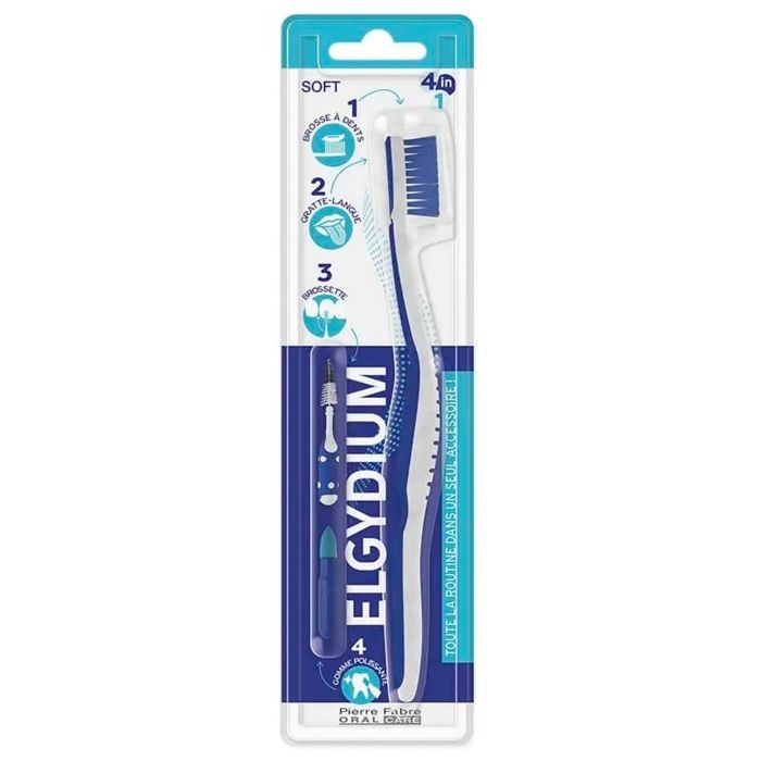 Brosse À Dents - ELGYDIUM - 4 En 1 - Souple - Hygiène Bucco-dentaire Complète - Mixte