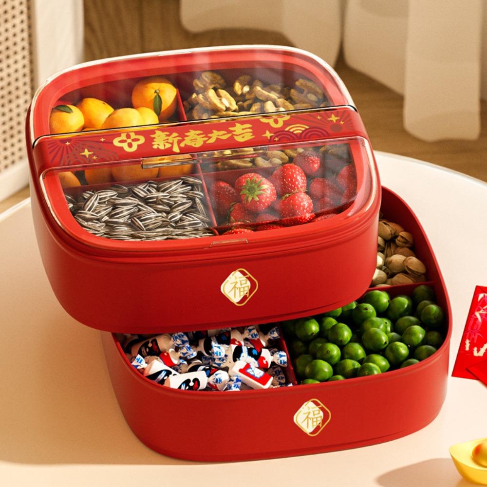 Flip Cover Chinese New Year Candy Fruit Tray Red Candy Box Household Snacks Plate  Wedding
