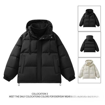 Chaqueta de Plumas para Hombre Nueva Invierno con Capucha Sencilla y Versátil Cálida y Fría Casual Moda Color Sólido Chaqueta Cuello Alto