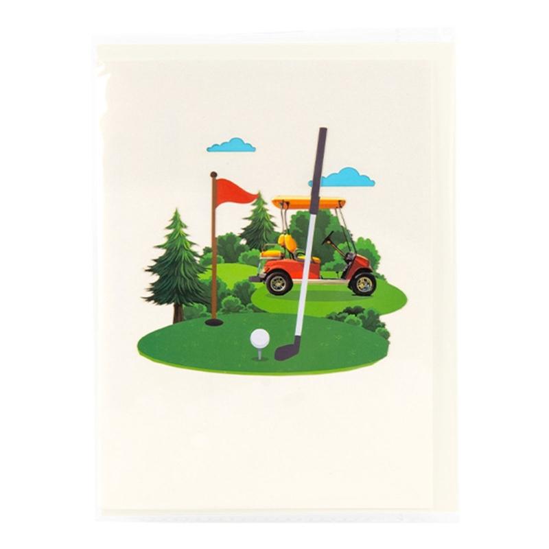 Handgefertigte Golfplatz-Cart 3D Popup Grußkarte Sportveranstaltung Themenkarte Ornament Für Partydekorationen