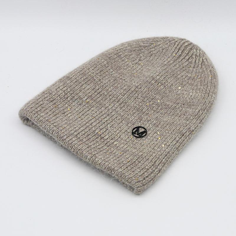 Angora Rabbit Fur Winter Woman Hat Cashmere Skullies Beanies Soft Solid Warm Fluffy Thick Sequins Knitted Hat Gift Wholesale